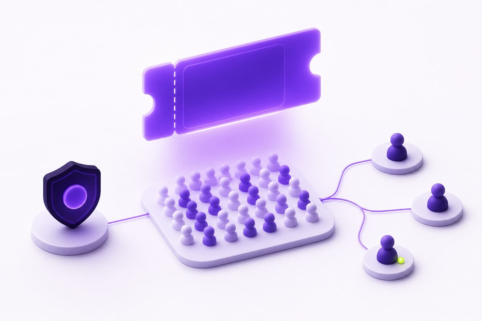 Abstract event ticket with automated operations and fraud-detection nodes